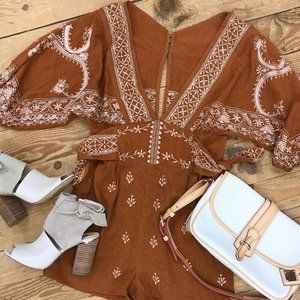 Free People Azalia Romper in "Chocolate" Sz 4